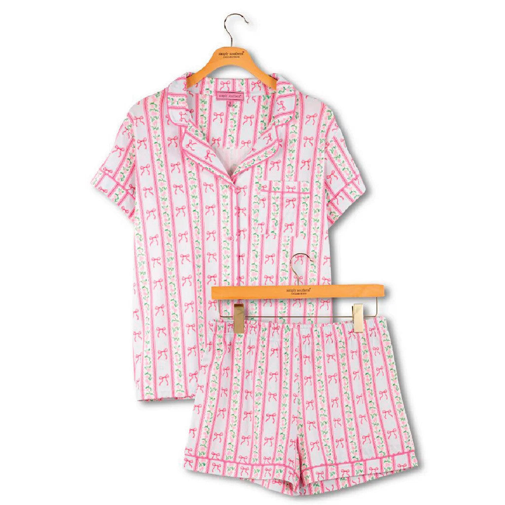 Simply Southern Youth Button Up PJ Set - Bow Stripe