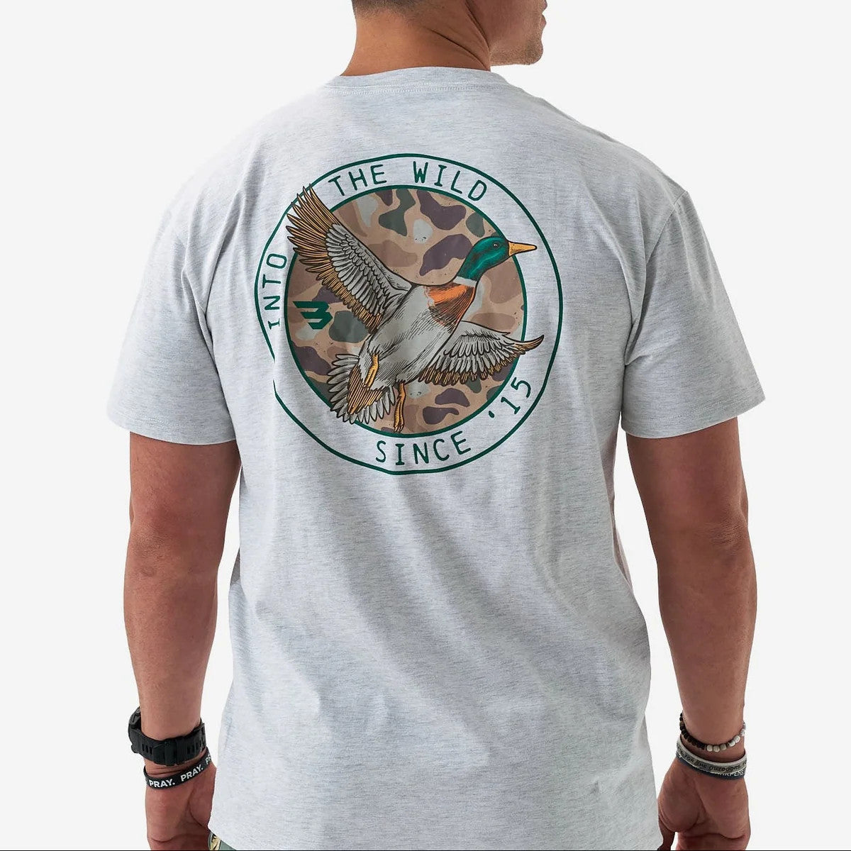 Burlebo Men's Short Sleeve Tee - Camo Mallard Duck - Ash Grey