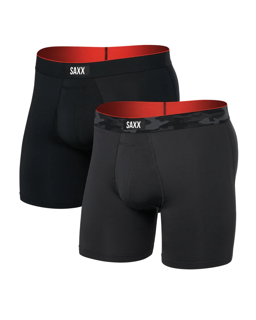 Saxx Men's Multi-Sport 6" Mesh Performance Boxer Brief - 2 Pack - Remote Camo Waistband/Black