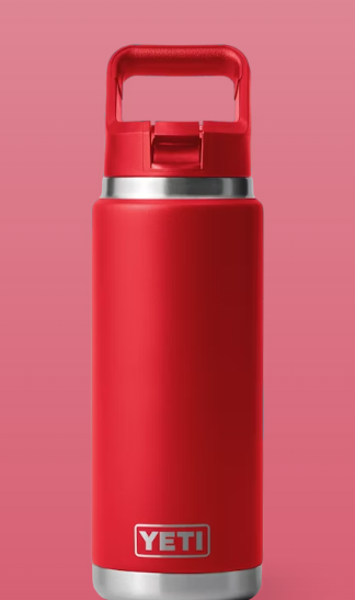 Yeti Rambler 26 oz Water Bottle with Color Matched Straw Cap - Rescue Red