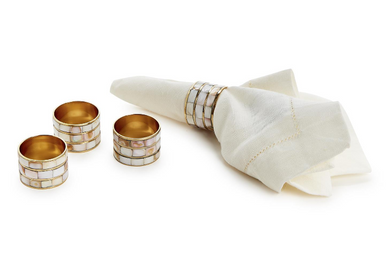 Two's Company Set of 4 Mother of Pearl Napkin Ring Holders