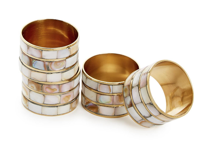 Two's Company Set of 4 Mother of Pearl Napkin Ring Holders