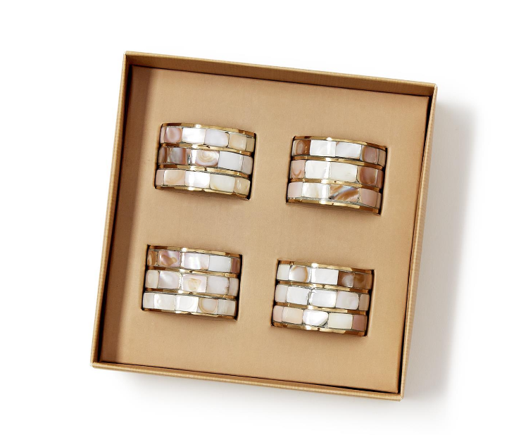 Two's Company Set of 4 Mother of Pearl Napkin Ring Holders