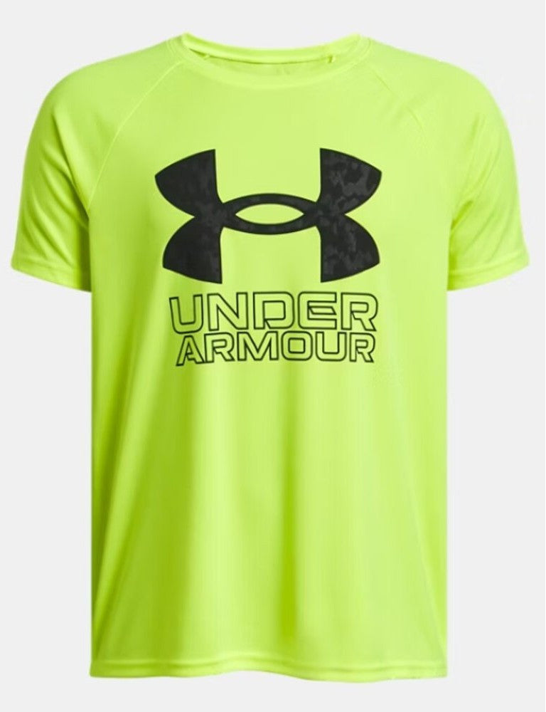Under Armour Boys Tech Hybrid Print Short Sleeve - High Vis Yellow / Black