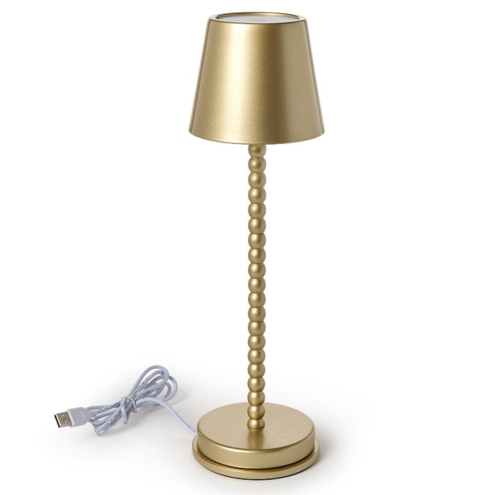 Two's Company LED Cordless Gold Beaded Pole Table Lamp