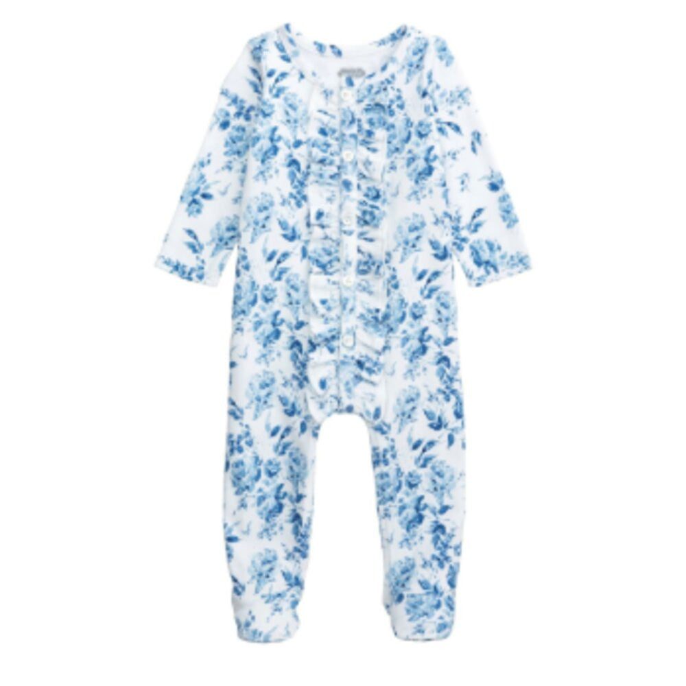 Mud Pie Blue Floral Ruffle Sleeper