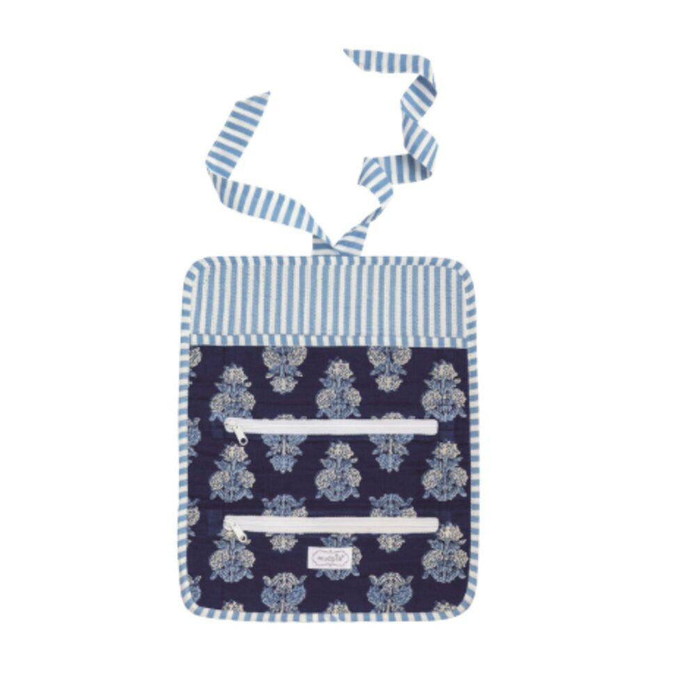 Mud Pie Navy Block Print Jewelry Roll