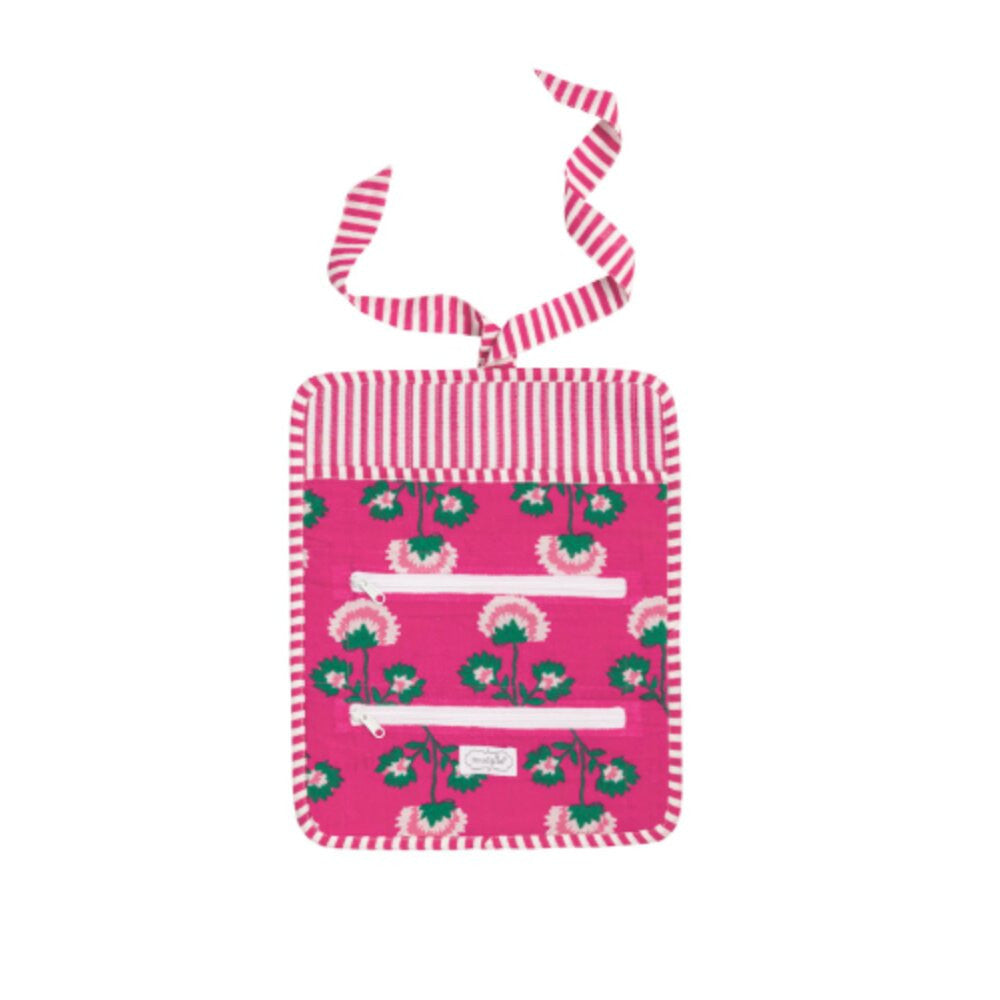 Mud Pie Pink Block Print Jewelry Roll