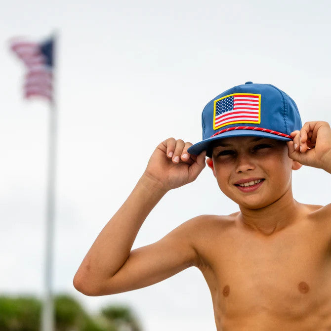 Local Boy Youth Patriotic Low Profile Patch Rope Hat - Sailor Blue