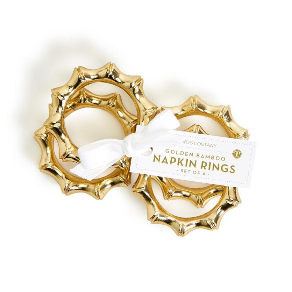 Two's Company Golden Bamboo Set of 4 Napkin Rings