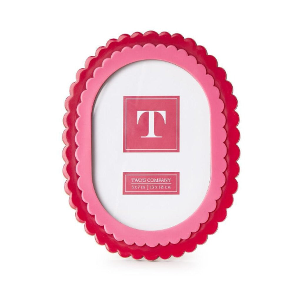 Two's Company 5x7 Double Scalloped Edge Pink/Dark Pink Photo Frame