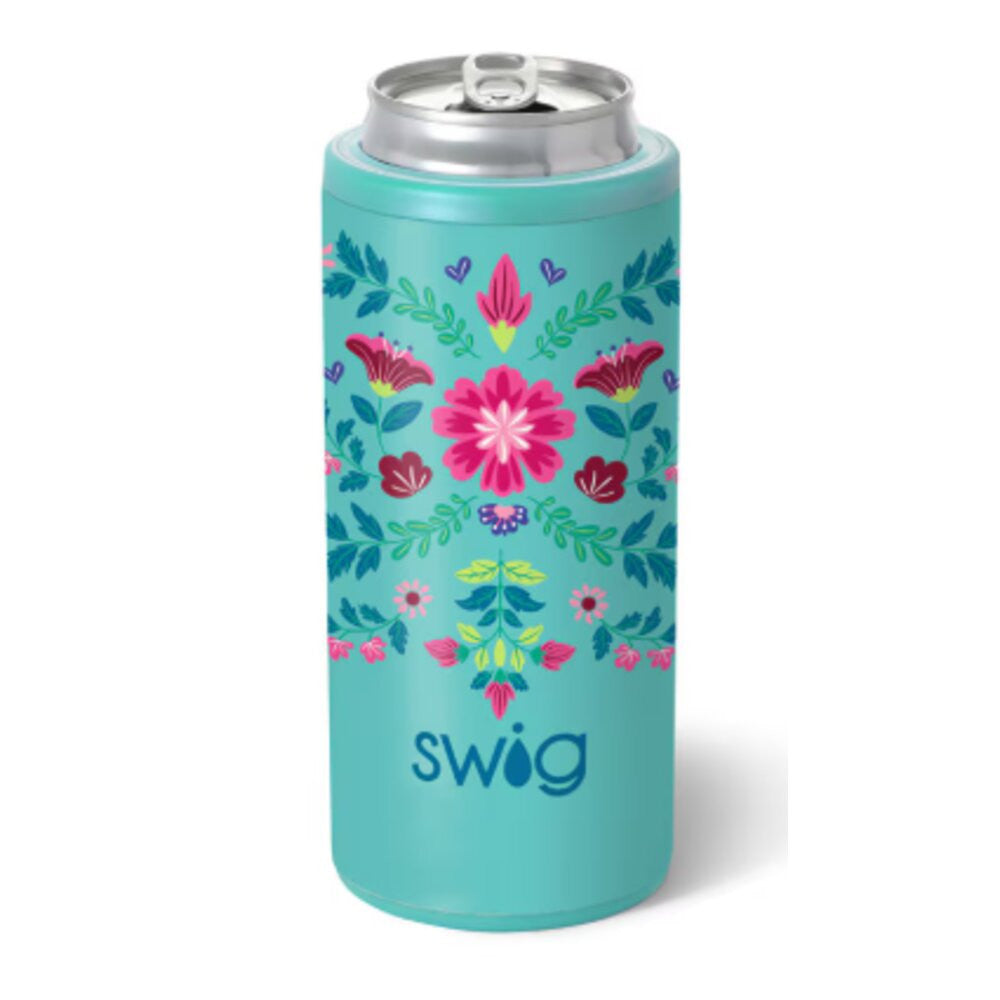 Swig Life Skinny Can Cooler 12oz - Flora Azul