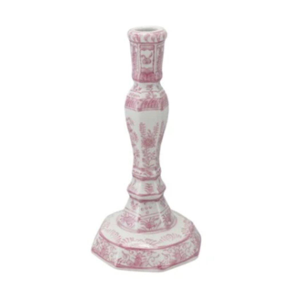 Hazel Mazel Pink & White Stoneware Taper Holder