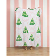Mud Pie Pink Bow Christmas Tree Chenille Blanket