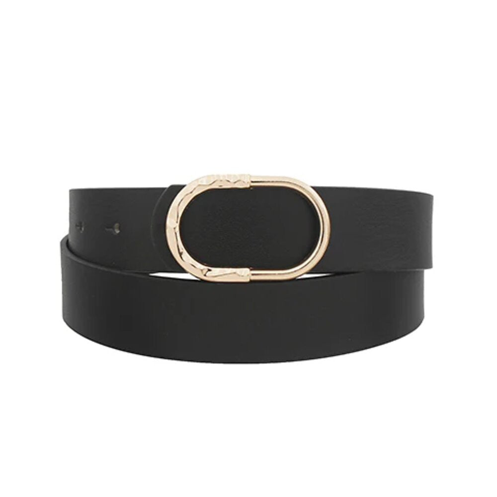 Golden Stella Half Hammered Oval Buckle Belt - Black
