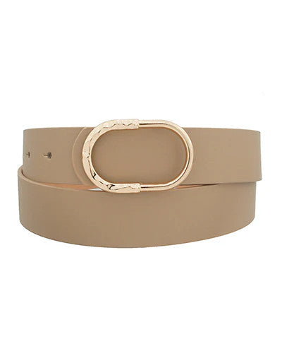 Golden Stella Half Hammered Oval Buckle Belt - Taupe