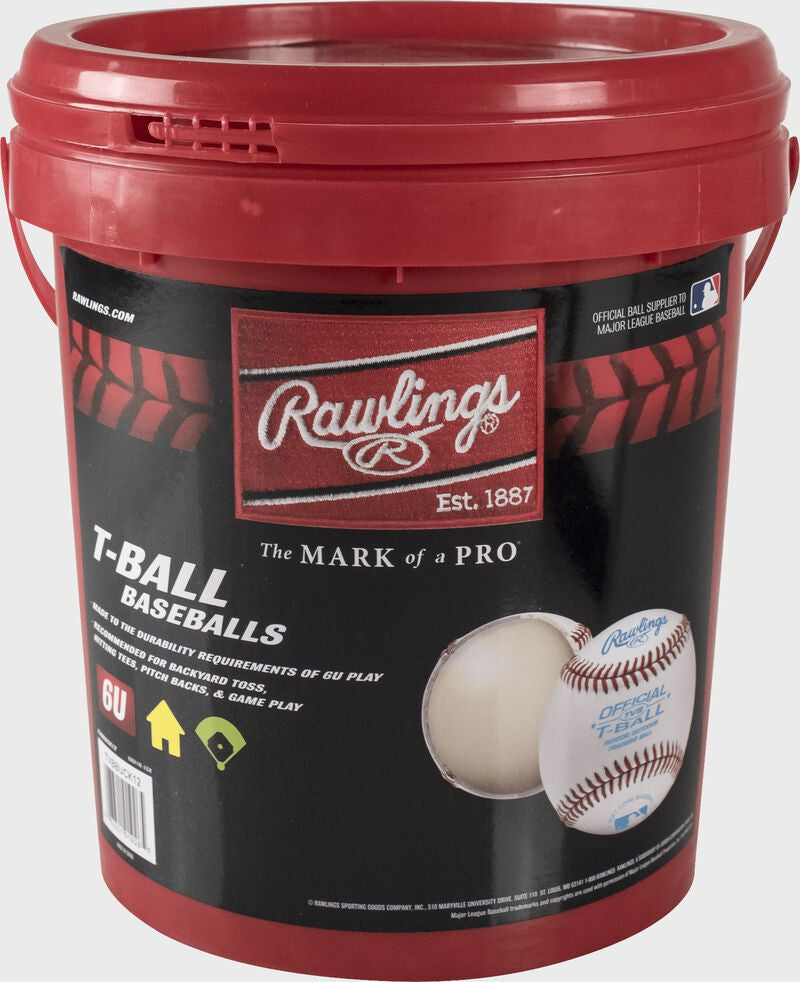 Rawlings T-Ball Bucket with 12 Balls – Durable Synthetic Leather Cover