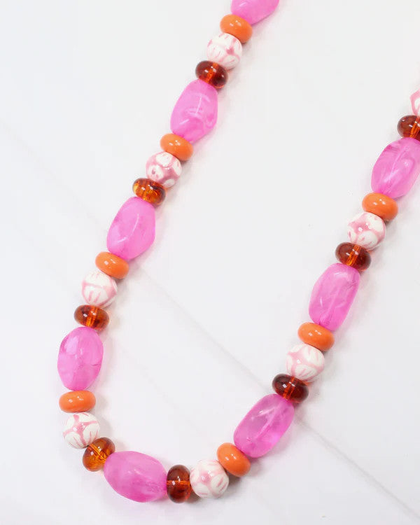 Caroline Hill Sedalia Mixed Beaded Necklace Fuchsia