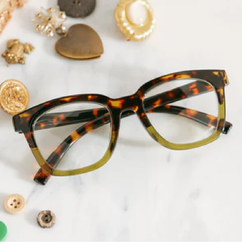 Peepers To The Max Reading Glasses Tortoise Green Blue Light Readers