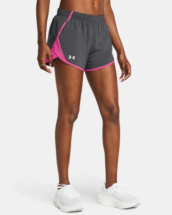 Under Armour Women's UA Fly-By 3" Shorts - Castlerock / Rebel Pink / Reflective