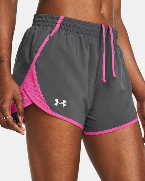 Under Armour Women's UA Fly-By 3" Shorts - Castlerock / Rebel Pink / Reflective
