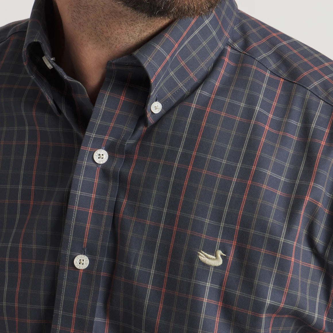 Southern Marsh Men's Chateau Windowpane Dress Shirt - Navy & Dark Olive