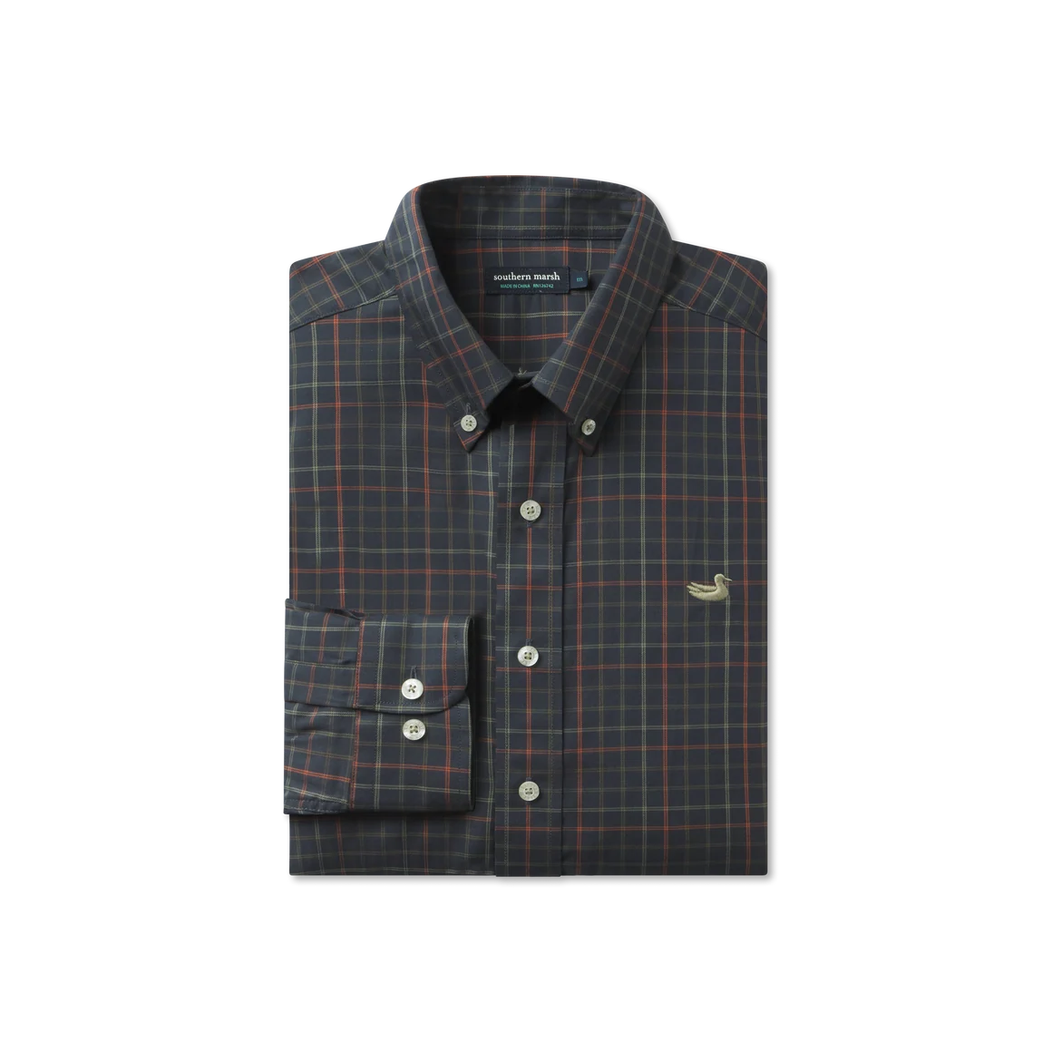 Southern Marsh Men's Chateau Windowpane Dress Shirt - Navy & Dark Olive