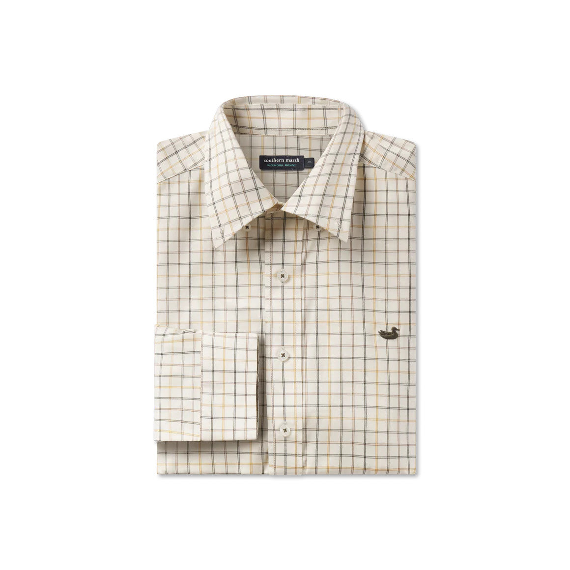 Southern Marsh Men's Chateau Windowpane Dress Shirt - Oatmeal and Stone Brown
