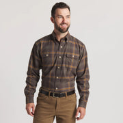 Southern Marsh Men's Woodruff Twill Flannel - Dark Olive & Stone Brown Plaid