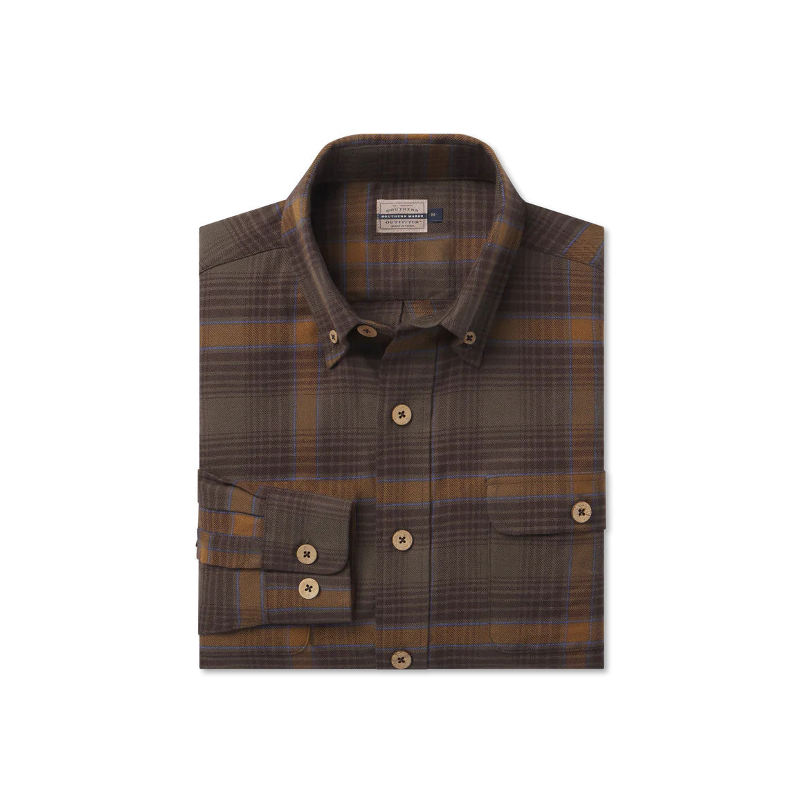 Southern Marsh Men's Woodruff Twill Flannel - Dark Olive & Stone Brown Plaid