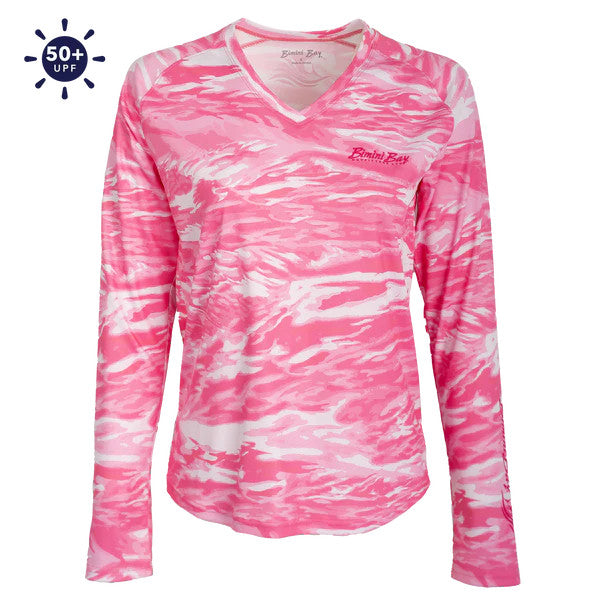 Bimini Bay Women's Waves Long Sleeve V-Neck - Pink