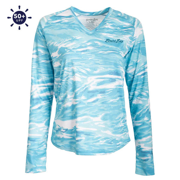 Bimini Bay Women's Waves Long Sleeve V-Neck - Turquoise