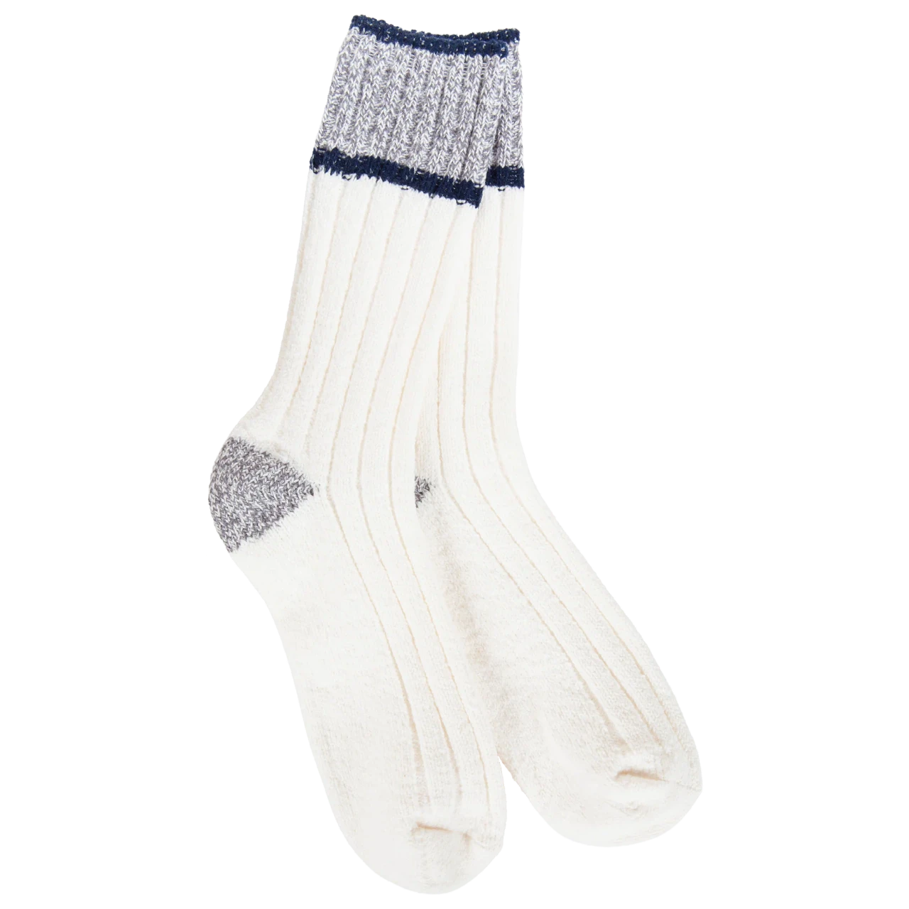 World's Softest Socks Women's Weekend Ragg Color Block Crew - Ivory/Grey/Navy