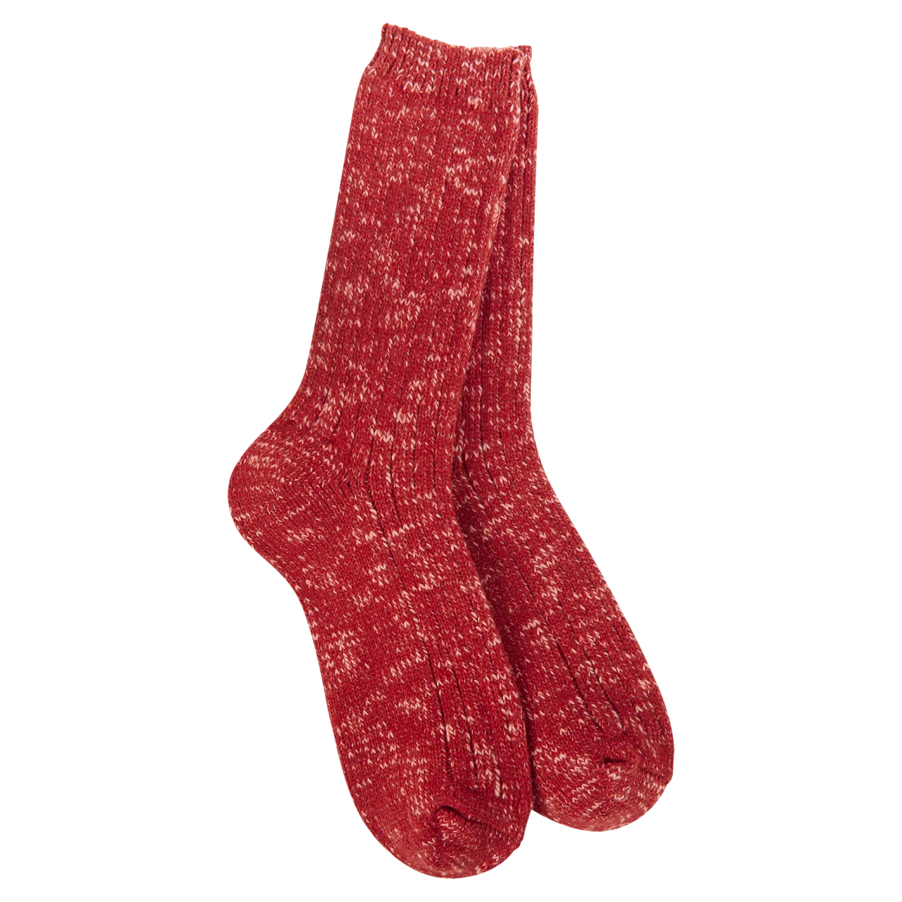 World's Softest Socks Women's Weekend Cotton Slub Marled Crew - Strawberry