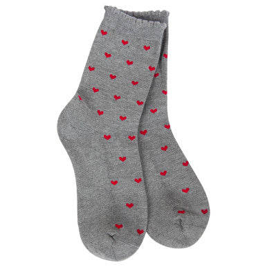 World’s Softest Mini Crew Socks – Scallop Heart Heather Grey