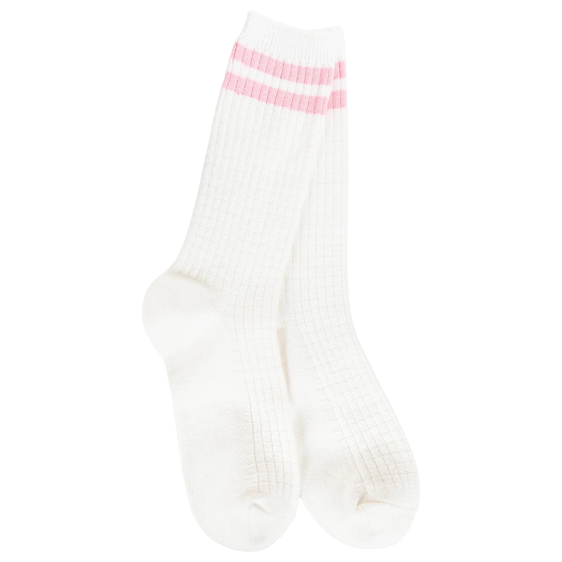 World's Softest Weekend Waffle Stripe Crew - Ivory/Pink