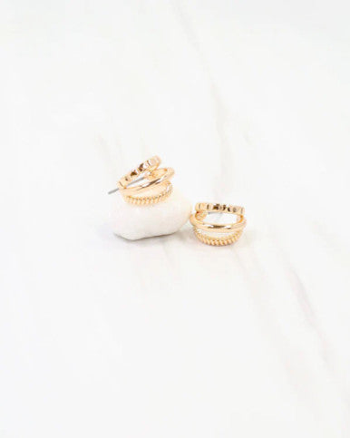 Caroline Hill Keene Three Line Hoop Earring - Gold