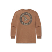 Southern Marsh Youth Boys Long Sleeve Inflight Camo Tee - Washed Walnut