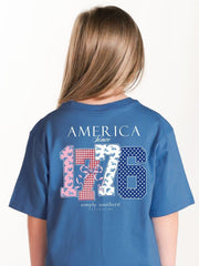 Simply Southern Youth Mineral Wash America Tee - Overcast