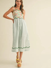 &merci Women's Scalloped Mixed Print Midi Dress - Dusty Sage