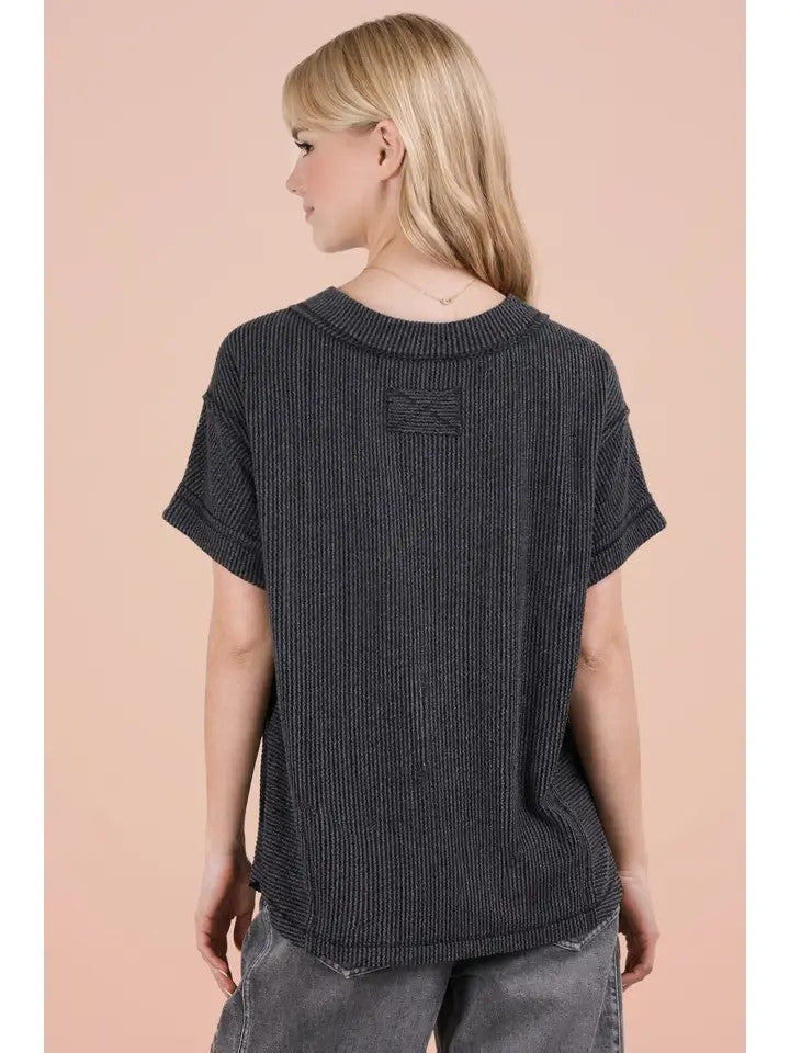 Very J Women's Soft Casual Comfy Textured Ribbed Knit Top - Charcoal