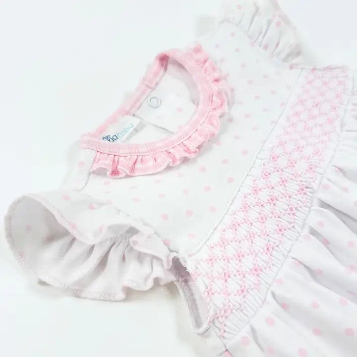 Magnolia Baby Gingham Dots Smocked Bubble - Pink