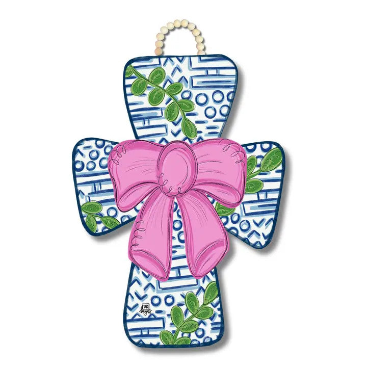 DK Designs Pink Bow Cross Door Hanger