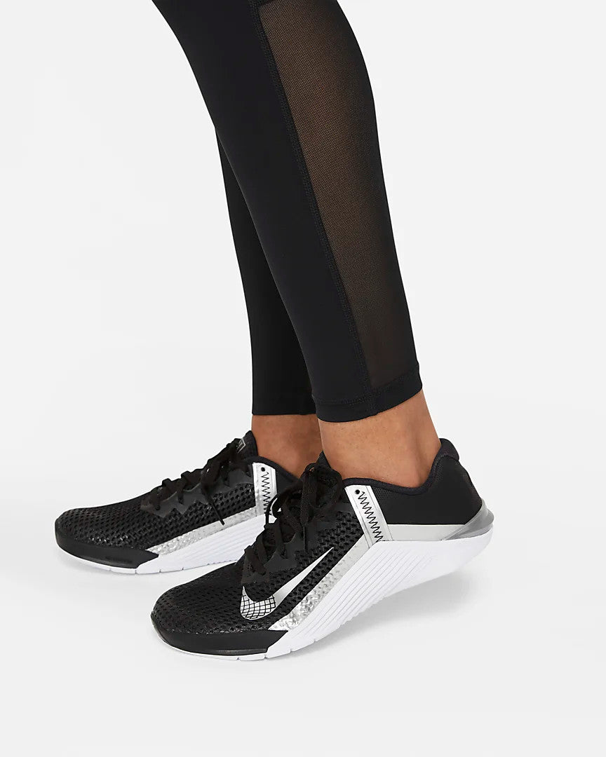 Nike Women's Mid Rise Mesh Paneled Pro Leggings- Black/White