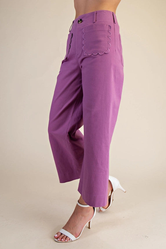 Glam Women's Colette Wide-Leg Scallop Pocket Pants - Lilac
