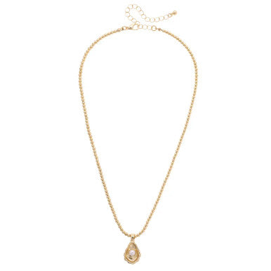 Canvas Oyster & Pearl Ball Bead Necklace - Shiny Gold