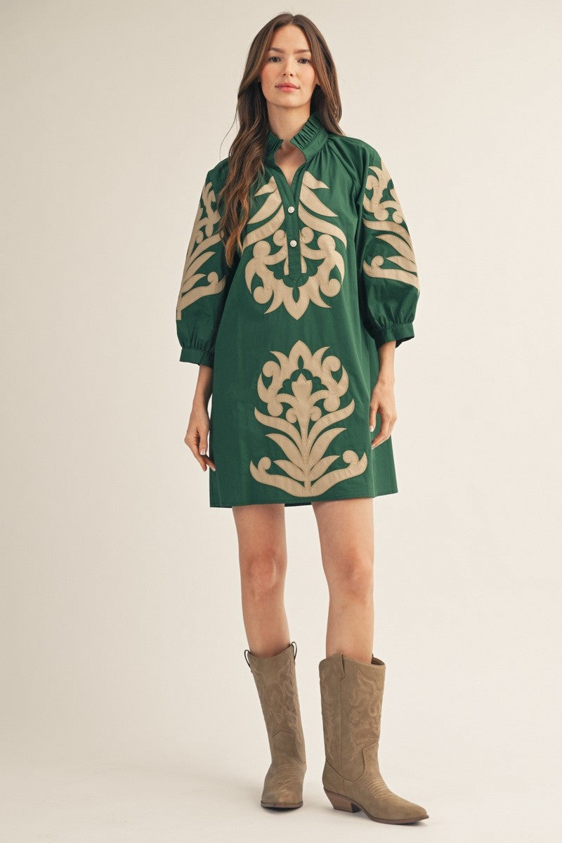 Jodifl Women's Hunter Green Baroque Floral Shift Dress
