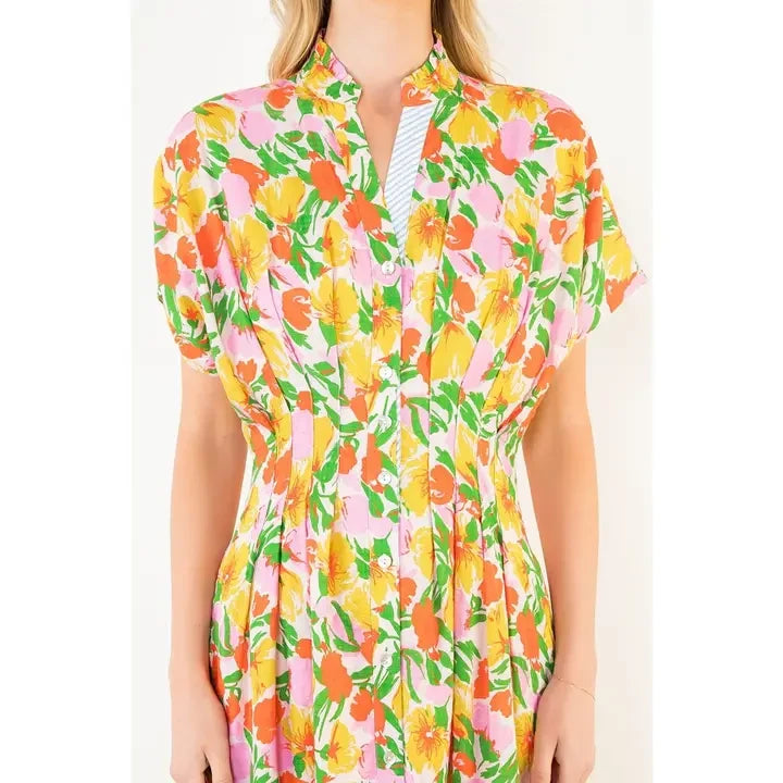 THML Women's Pink Floral Button Down Dress