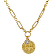 Jane Marie Gold Mixed Cable Necklace & Coin with Cross, Crystal Charm