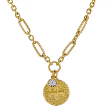Jane Marie Gold Mixed Cable Necklace & Coin with Cross, Crystal Charm